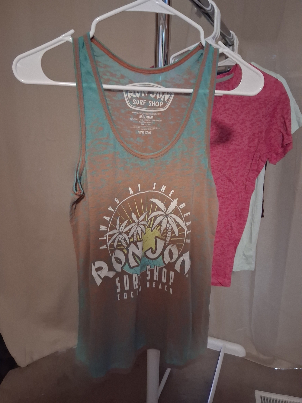 Ron Jon Ombre Teal and Brown Surf Shop Graphic Tank